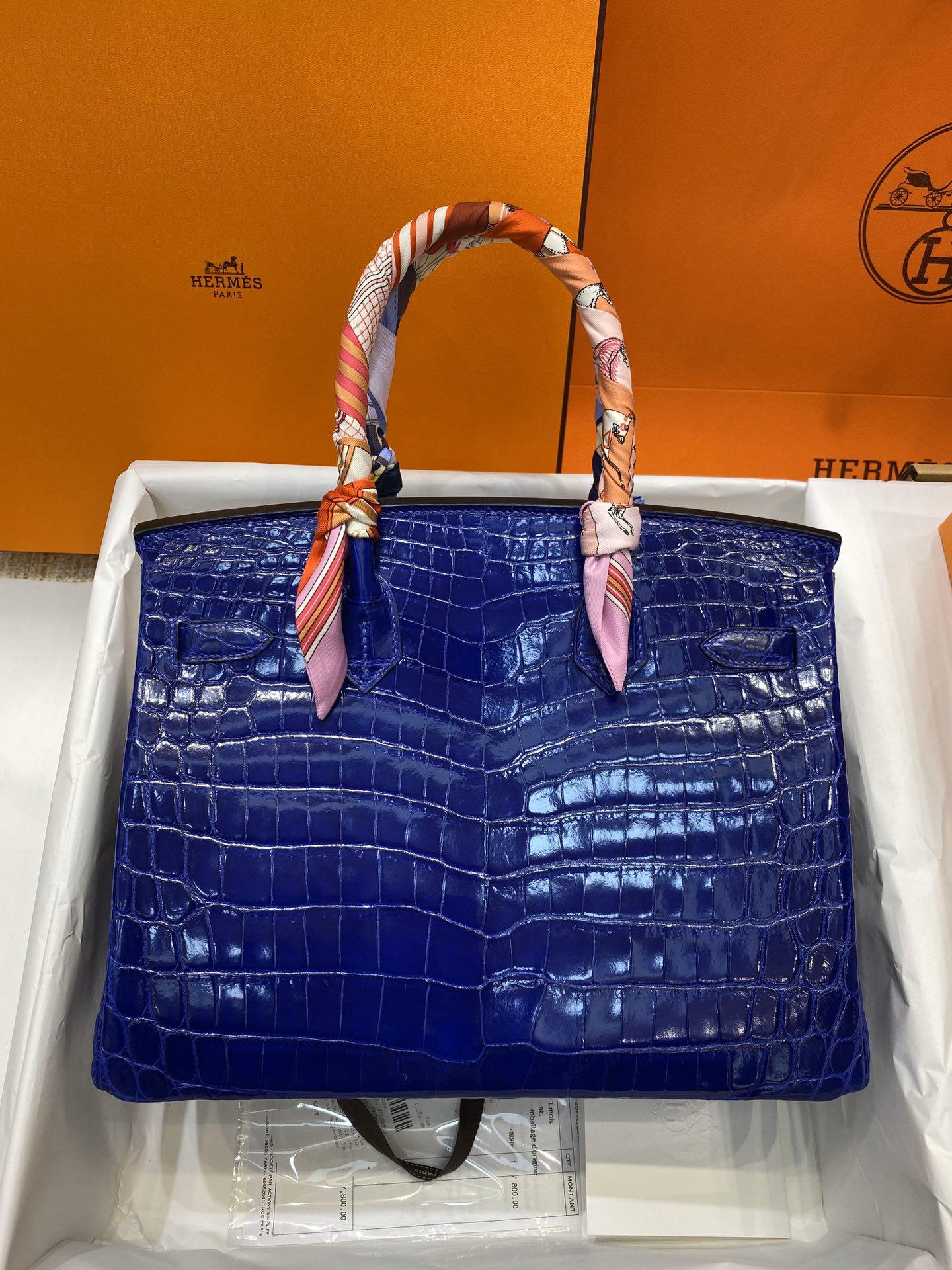 Hermes Birkin 30CM Handmade Bag In Blue Electric Crocodile Niloticus Shiny Skin